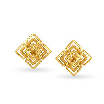 Grid Design Geometric Gold Stud Earrings
