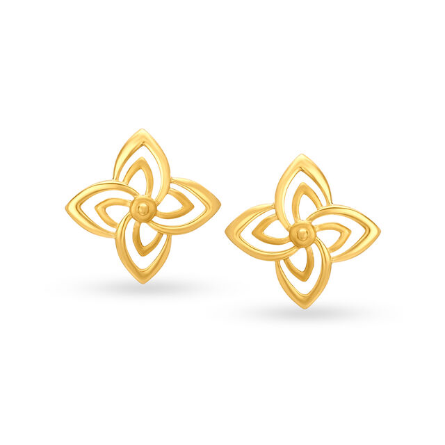 Dainty Yellow Gold Floral Stud Earrings 