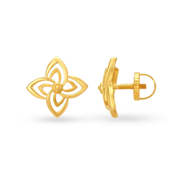 Dainty Yellow Gold Floral Stud Earrings 2