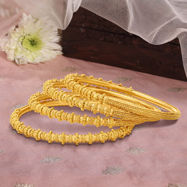 Magnificent Yellow Gold Beaded Bangles,,hi-res 