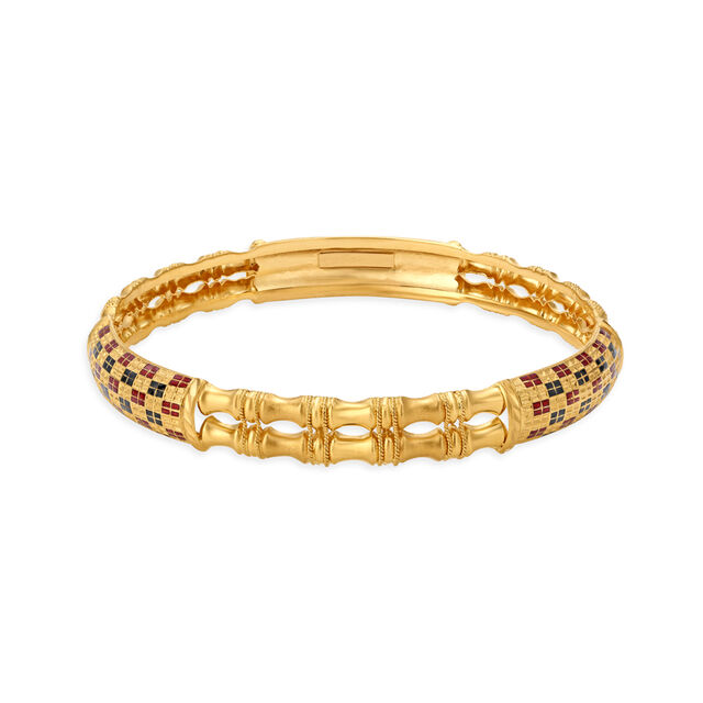 Checkered Design Gold Bangle,,hi-res 2