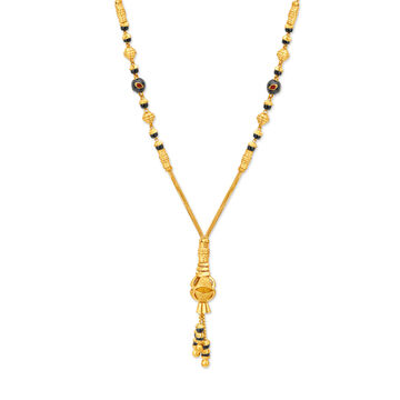 Enthralling Yellow Gold Carved Bead Mangalsutra