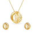 Stylish Gold Mesh Pendant and Earrings Set,,hi-res 