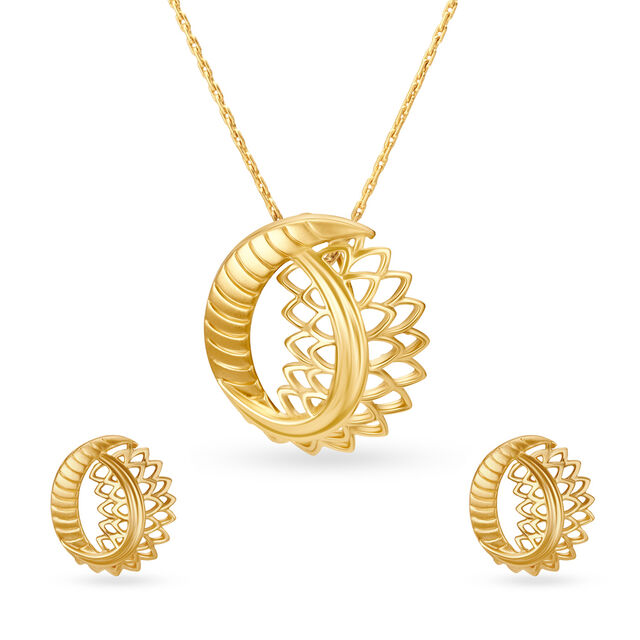 Stylish Gold Mesh Pendant and Earrings Set,,hi-res 