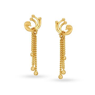 Graceful 22 Karat Yellow Gold Peacock Design Tasselled Drop Earrings