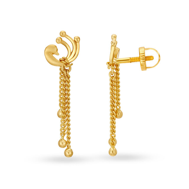 Graceful 22 Karat Yellow Gold Peacock Design Tasselled Drop Earrings,,hi-res 2
