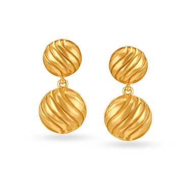 Endearing 22 Karat Yellow Gold Striped Circular Drop Earrings
