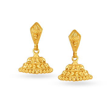 Attractive 22 Karat Yellow Gold Bell Jhumka Earrings