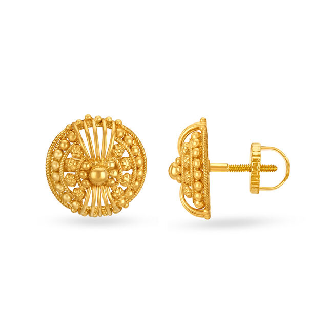 Intricate 22 Karat Yellow Gold Beaded Circular Studs 2