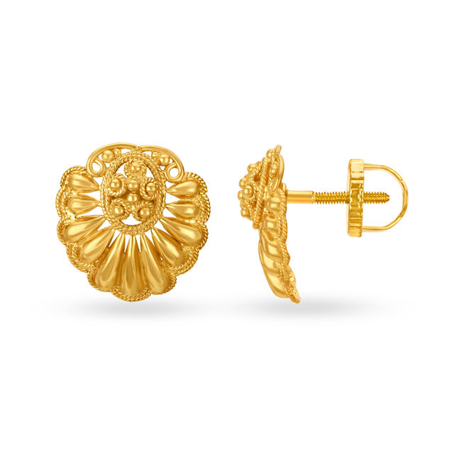 Luminous 22 Karat Yellow Gold Floral Filigree Studs 2