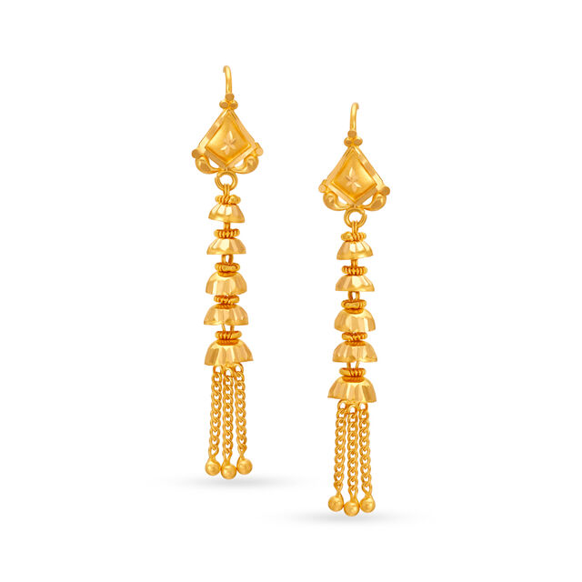 Dazzling 22 Karat Yellow Gold Ornate Long Hoop Earrings,,hi-res 
