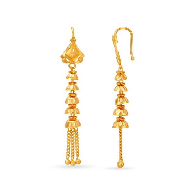 Dazzling 22 Karat Yellow Gold Ornate Long Hoop Earrings,,hi-res 2