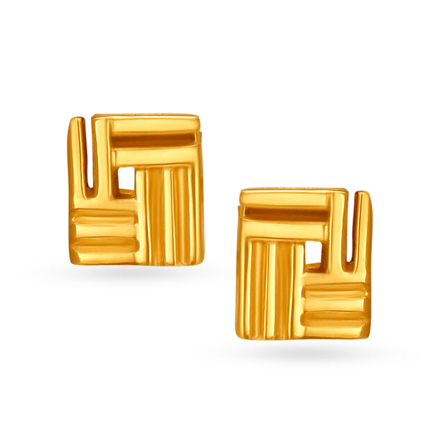 22 Karat Geometric Gold Stud Earrings,,hi-res