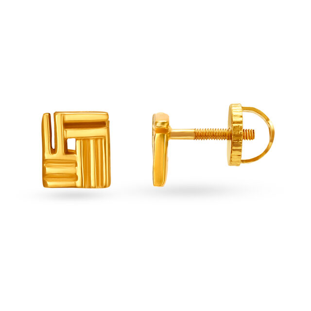 22 Karat Geometric Gold Stud Earrings,,hi-res