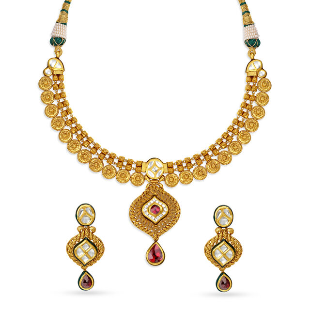 Pristine Floral Gold Necklace Set,,hi-res 
