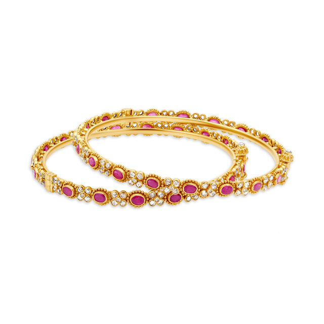 Fashionable Ruby Studded Gold Bangle,,hi-res 