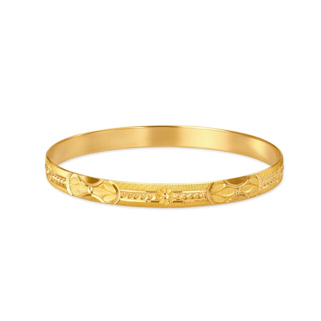 Winsome Yellow Gold Floral Etched Bangles,,hi-res 2