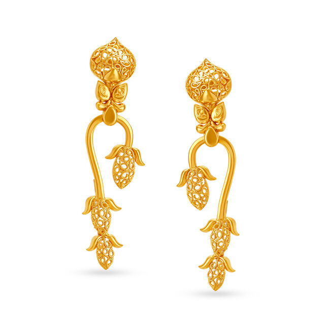 Exquisite 22 Karat Yellow Gold Floral Drops 