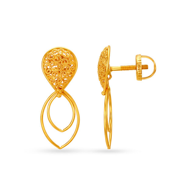 Sophisticated 22 Karat Yellow Gold Jali-Work Drop Earrings 2