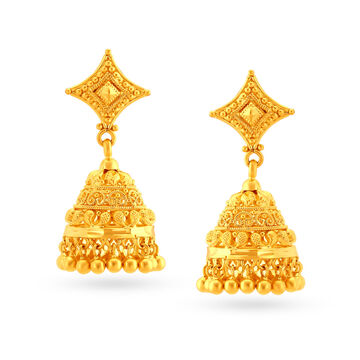 Timeless 22 Karat Yellow Gold Ornamented Square Jhumka Earrings
