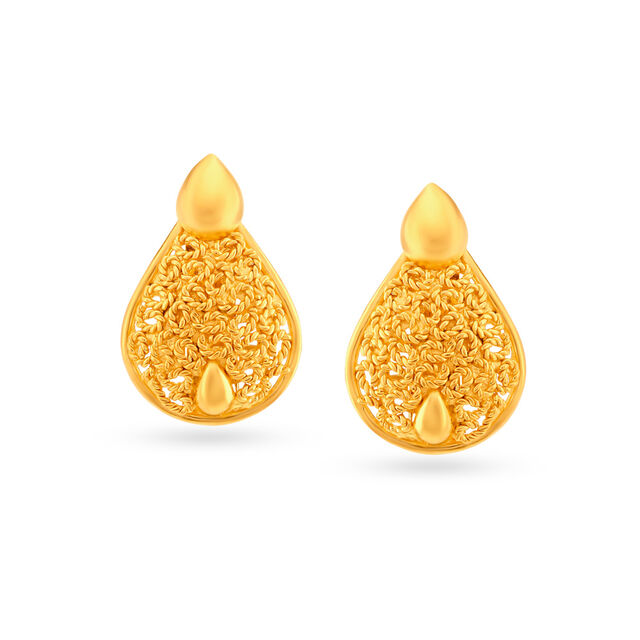 Glossy Gold Teardrop Stud Earrings 