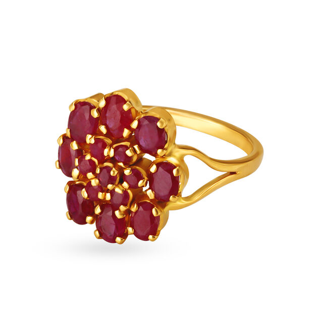 Luxurious 22 Karat Yellow Gold And Ruby Floral Cluster Ring,,hi-res