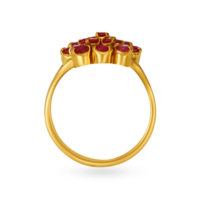 Luxurious 22 Karat Yellow Gold And Ruby Floral Cluster Ring,,hi-res