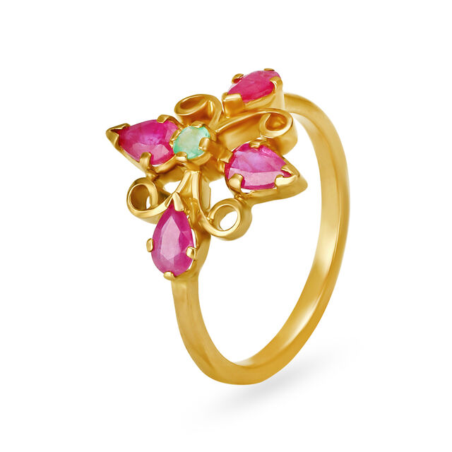 Spectacular Floral Emerald and Ruby Ring,,hi-res 