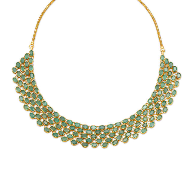 Lustrous Emerald Studded Gold Necklace,,hi-res 2