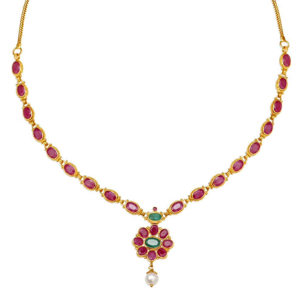 Pearl ruby emerald gold chains clearance