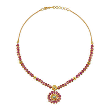 Traditional Gold Necklace With Emeralds and Rubies
