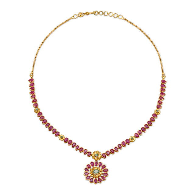 Traditional Gold Necklace With Emeralds and Rubies 