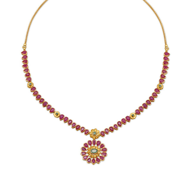 Traditional Gold Necklace With Emeralds and Rubies 2