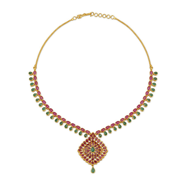 Stately Emeralds and Rubies Floral Necklace 