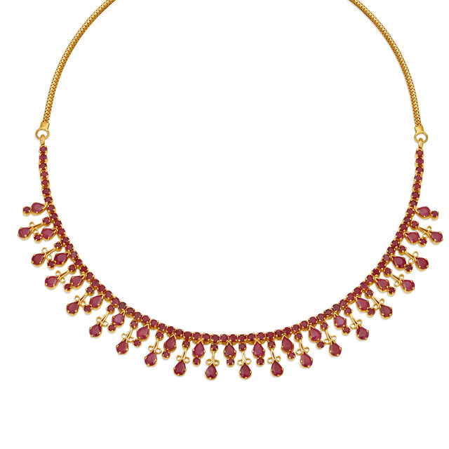 Traditional Look Ruby Studded Gold Necklace 