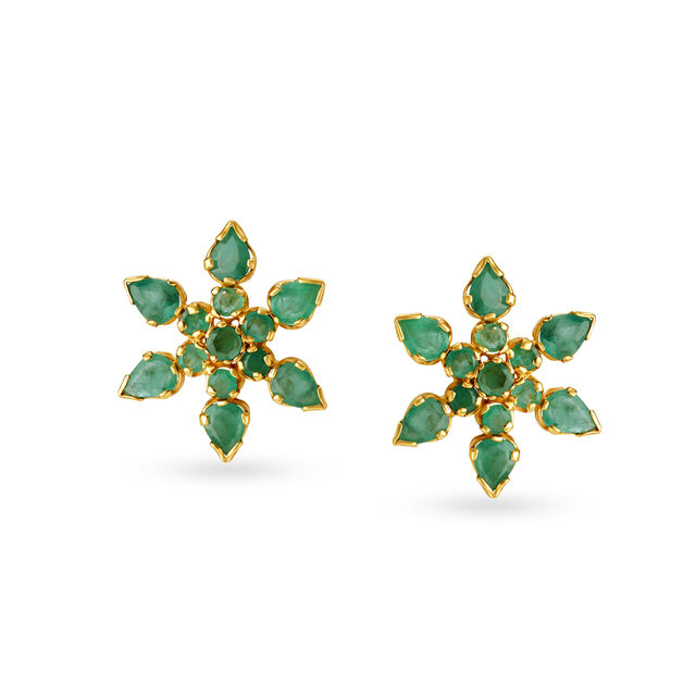 Sparkling Emerald Nakshatra Stud Earrings 