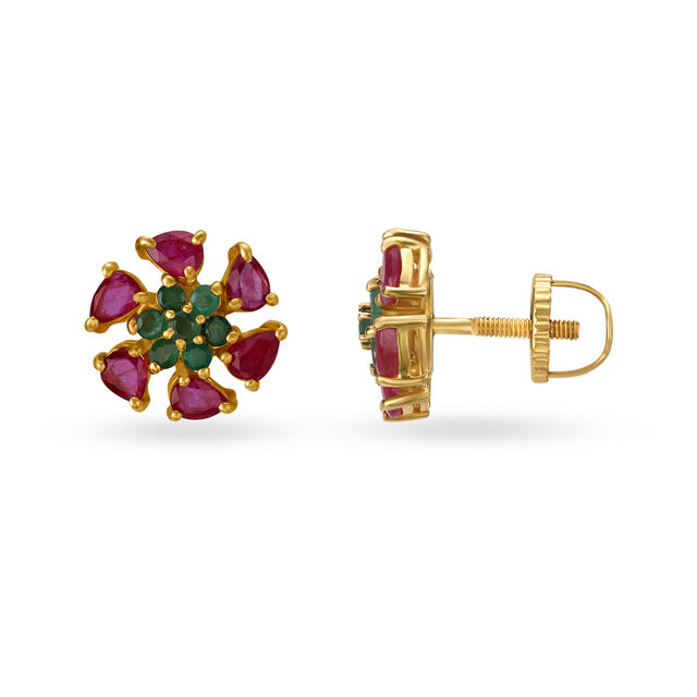 Surreal Emerald and Ruby Nakshatra Stud Earrings 2