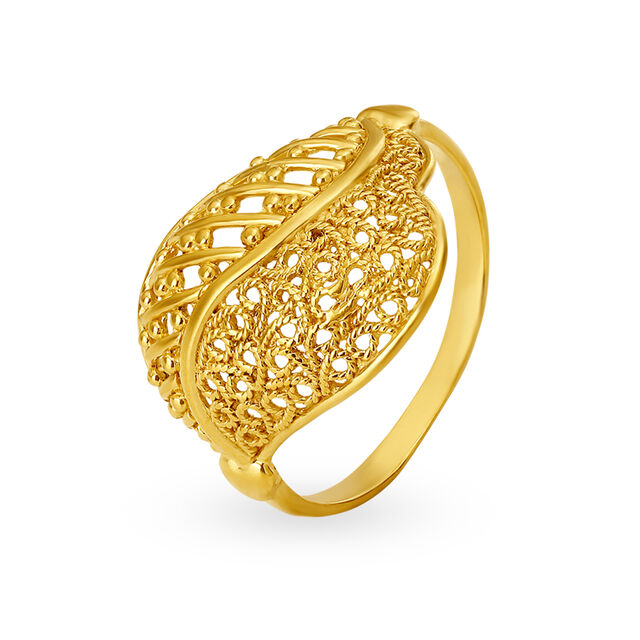Intricate 22 Karat Yellow Gold Leaf Finger Ring,,hi-res