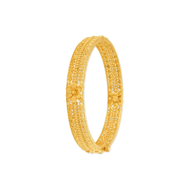 Shining 22 Karat Yellow Gold Beaded Floral Bangle,,hi-res