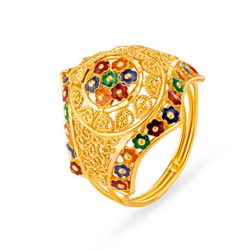Eye-Catching 22 Karat Yellow Gold Floral Filigree Finger Ring