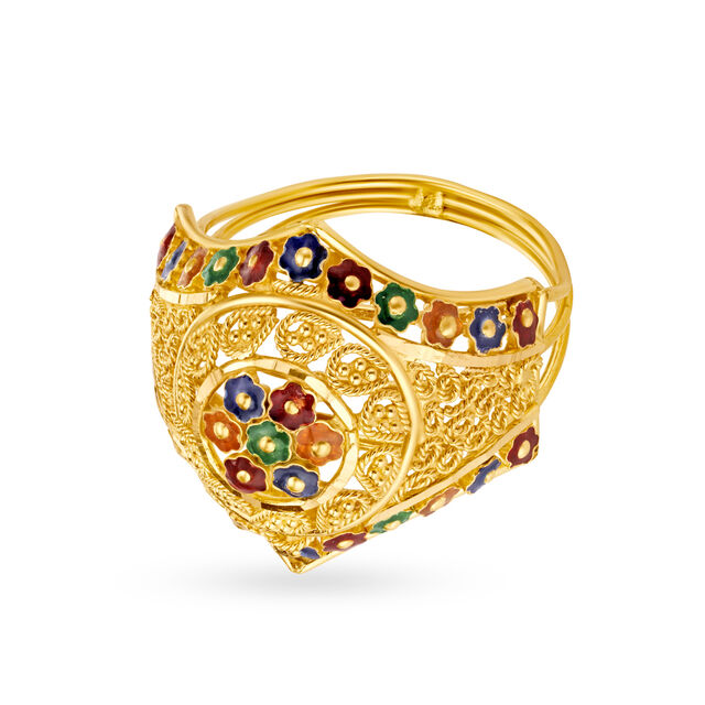 Eye-Catching 22 Karat Yellow Gold Floral Filigree Finger Ring,,hi-res