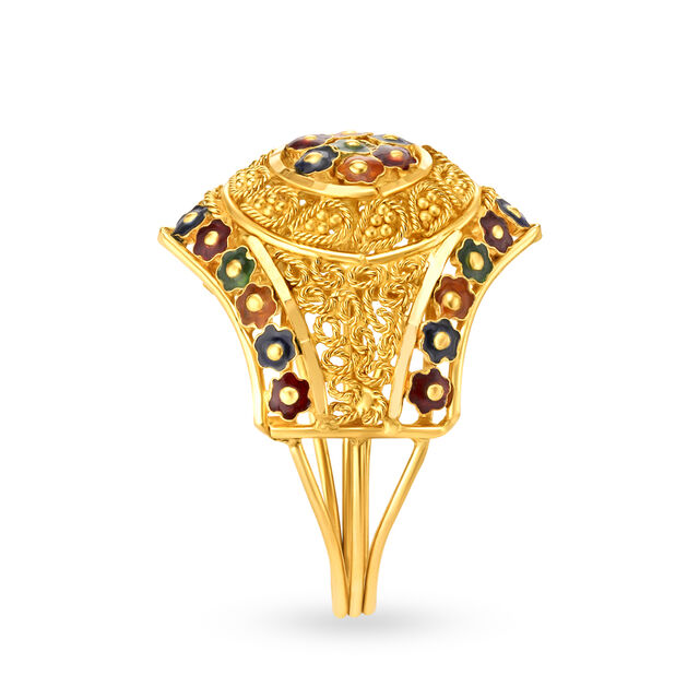 Eye-Catching 22 Karat Yellow Gold Floral Filigree Finger Ring,,hi-res