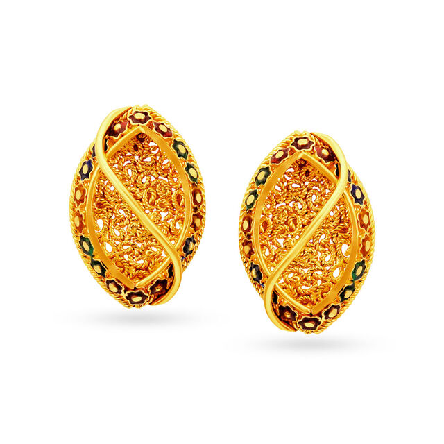 Gold Meenakari Stud Earrings 