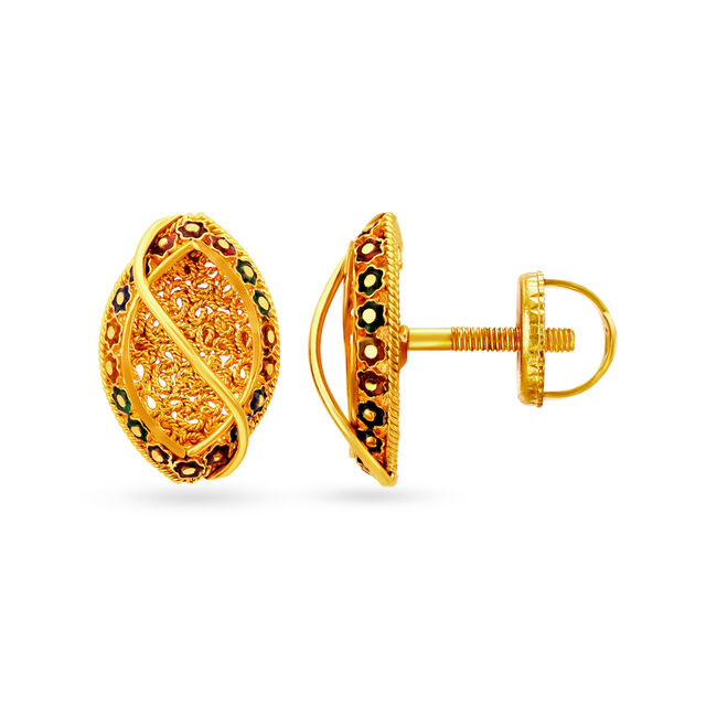 Gold Meenakari Stud Earrings 2