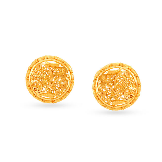 Ornate 22 Karat Yellow Gold Floral Studs
