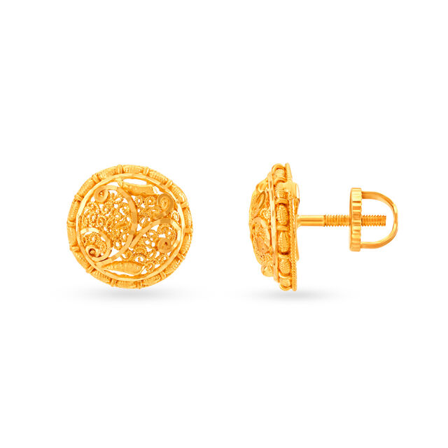Ornate 22 Karat Yellow Gold Floral Studs