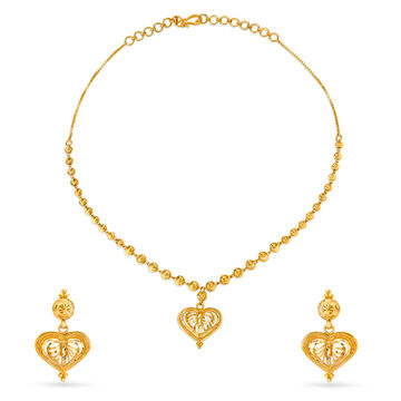 Heart Gold Necklace and Earrings Set