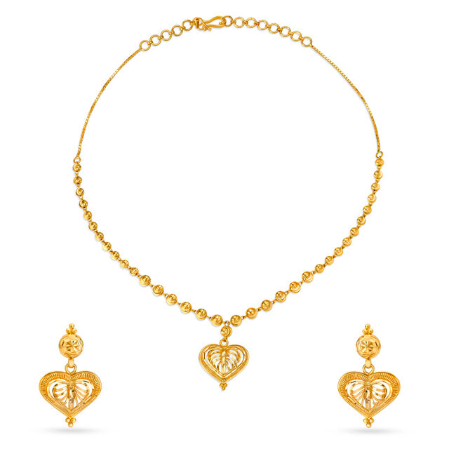Heart Gold Necklace and Earrings Set,,hi-res 