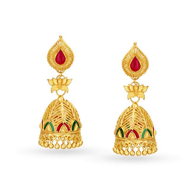 Notable 22 Karat Yellow Gold And Stone Jhumkas,,hi-res 