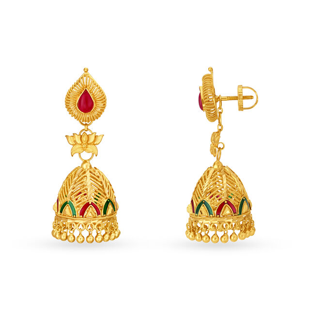 Notable 22 Karat Yellow Gold And Stone Jhumkas,,hi-res 2